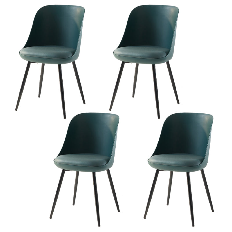 Leather Upholstered Armless Dining Chairs Solid Back Side Chairs with Metal Legs