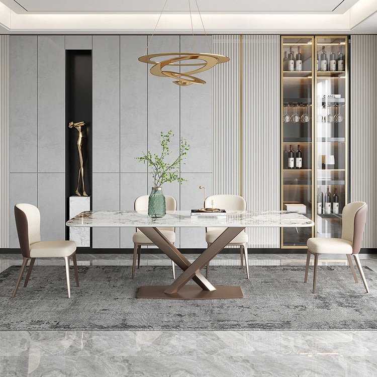 Metaal traditionele luxe rechthoek binnen tafel gesinterde stenen tafel met voetstukbasis