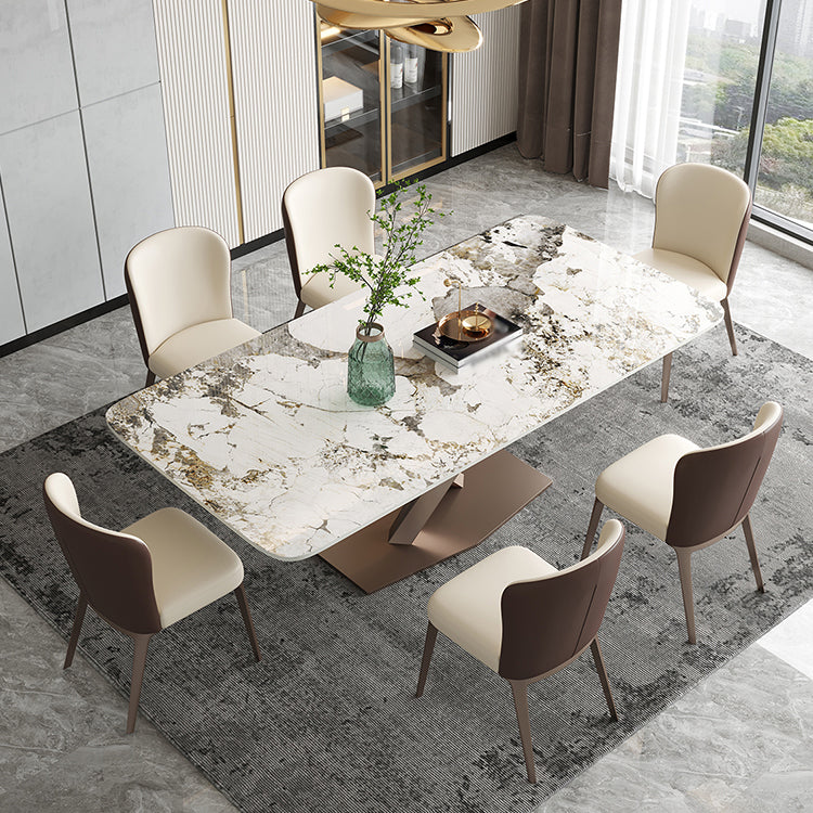 Metaal traditionele luxe rechthoek binnen tafel gesinterde stenen tafel met voetstukbasis