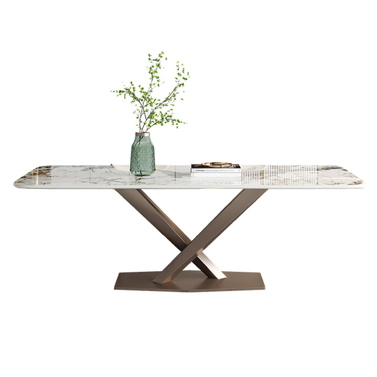 Metaal traditionele luxe rechthoek binnen tafel gesinterde stenen tafel met voetstukbasis