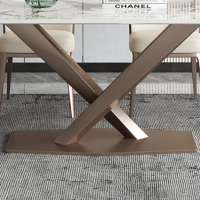 Metaal traditionele luxe rechthoek binnen tafel gesinterde stenen tafel met voetstukbasis