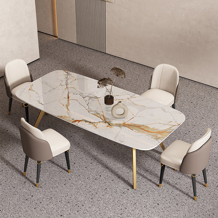 Sintered Stone Top Dining Table Rectangle Table with Metal Gold Base and 4 Legs