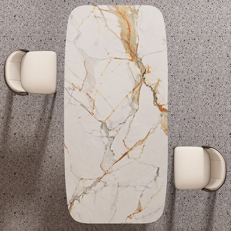 Sintered Stone Top Dining Table Rectangle Table with Metal Gold Base and 4 Legs