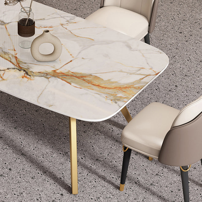 Sintered Stone Top Dining Table Rectangle Table with Metal Gold Base and 4 Legs