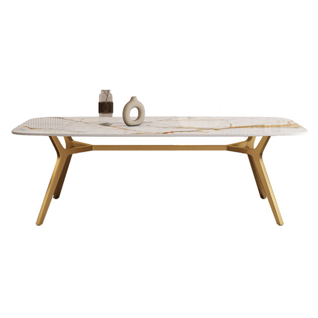 Sintered Stone Top Dining Table Rectangle Table with Metal Gold Base and 4 Legs