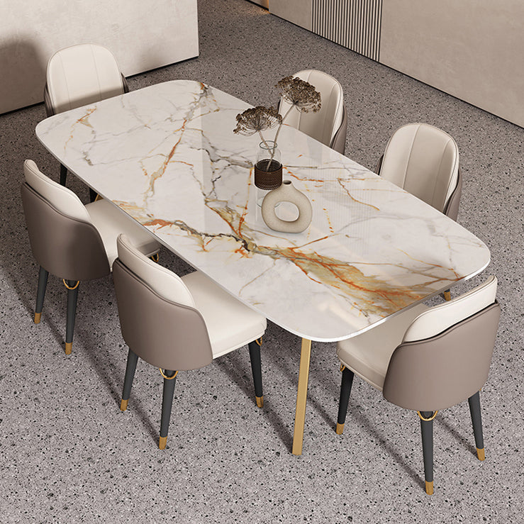 Sintered Stone Top Dining Table Rectangle Table with Metal Gold Base and 4 Legs