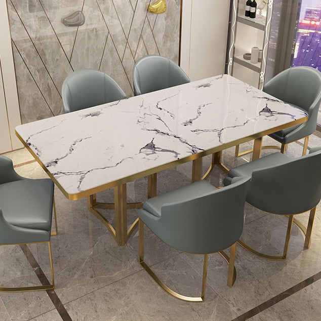Metal Traditional Luxury Rectangle Indoor Table Sintered Stone Top Table for Dining Room
