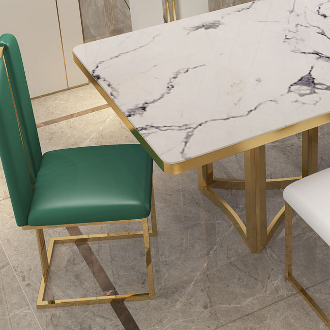 Metal Traditional Luxury Rectangle Indoor Table Sintered Stone Top Table for Dining Room