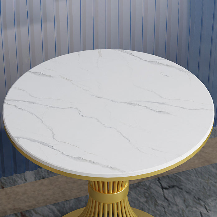 Mesa de comedor redonda de lujo tradicional mesa de comedor de piedra sinterizada con base de pedestal