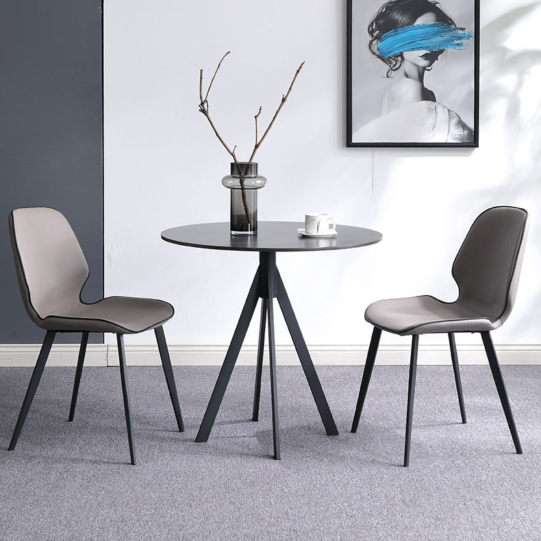 Round Sintered Stone Two-Color Dining Table Simplicity 4 Legs Table for Dining Room