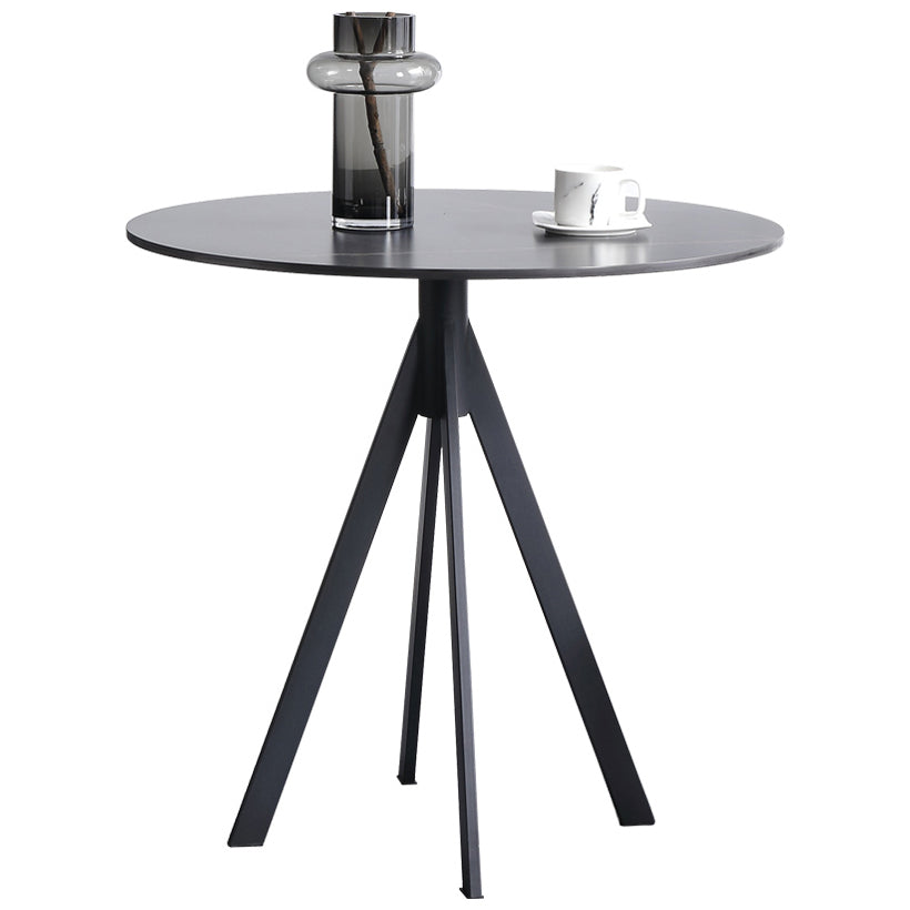 Round Sintered Stone Two-Color Dining Table Simplicity 4 Legs Table for Dining Room