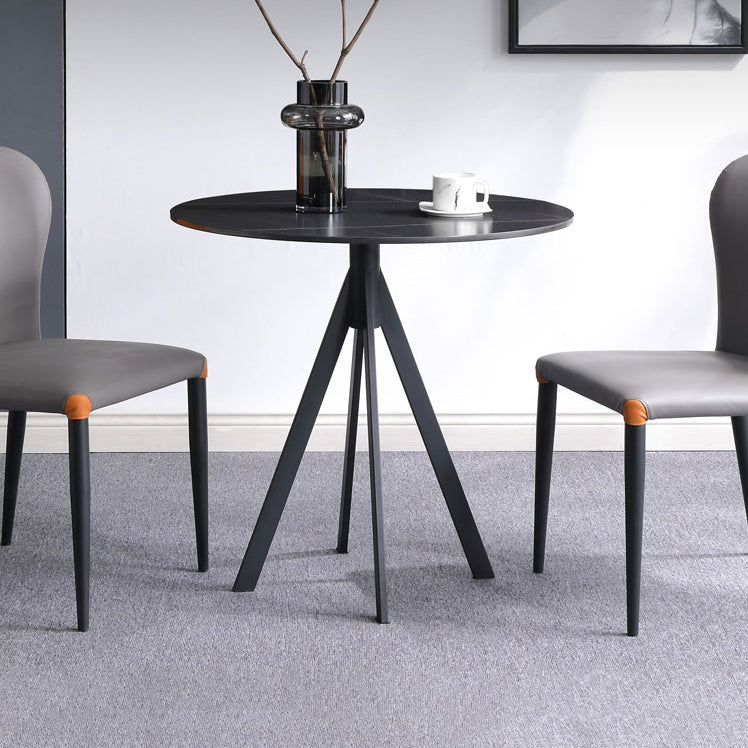 Round Sintered Stone Two-Color Dining Table Simplicity 4 Legs Table for Dining Room