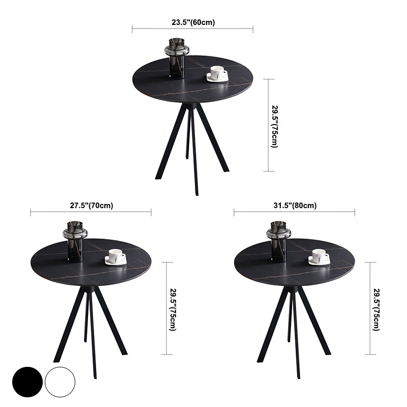 Round Sintered Stone Two-Color Dining Table Simplicity 4 Legs Table for Dining Room