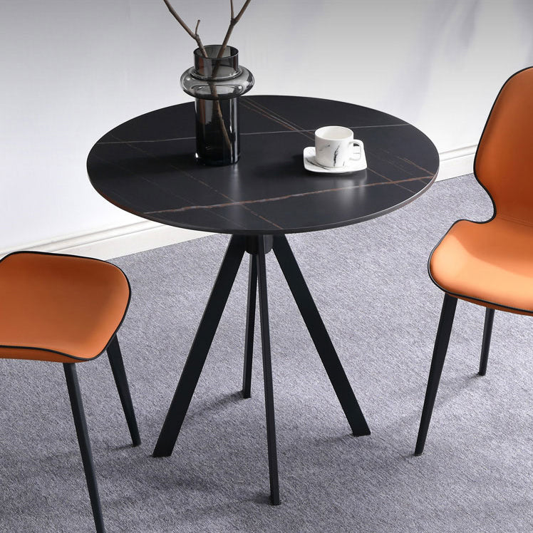 Round Sintered Stone Two-Color Dining Table Simplicity 4 Legs Table for Dining Room