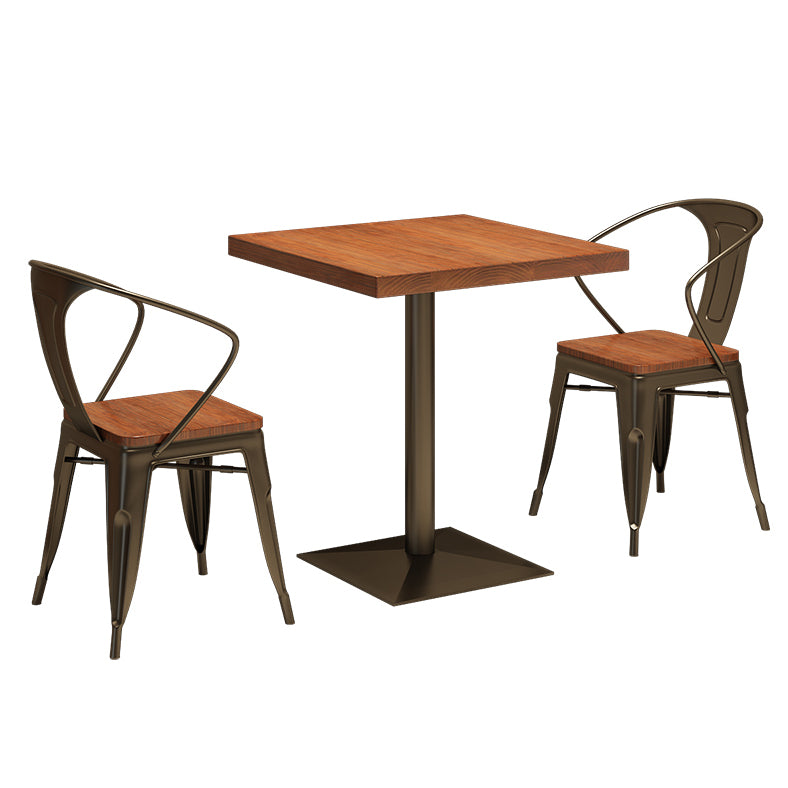 Solid Wood Industrial Style Dining Table Brown Square Table with Metal Base for Dinning Room