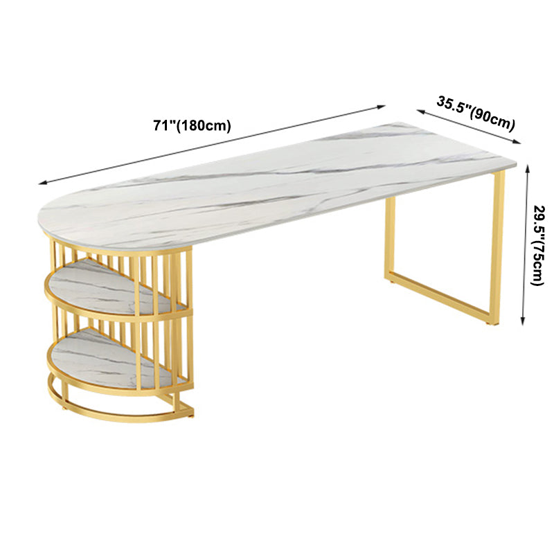 Contemporary Dining Table Sintered Stone Dining Table with Gold Double Pedestal