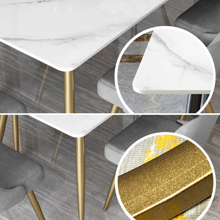 Glam Sintered Stone Küche Esstisch Weiß Rechteck Form Esstisch mit 4 Beinen Basis