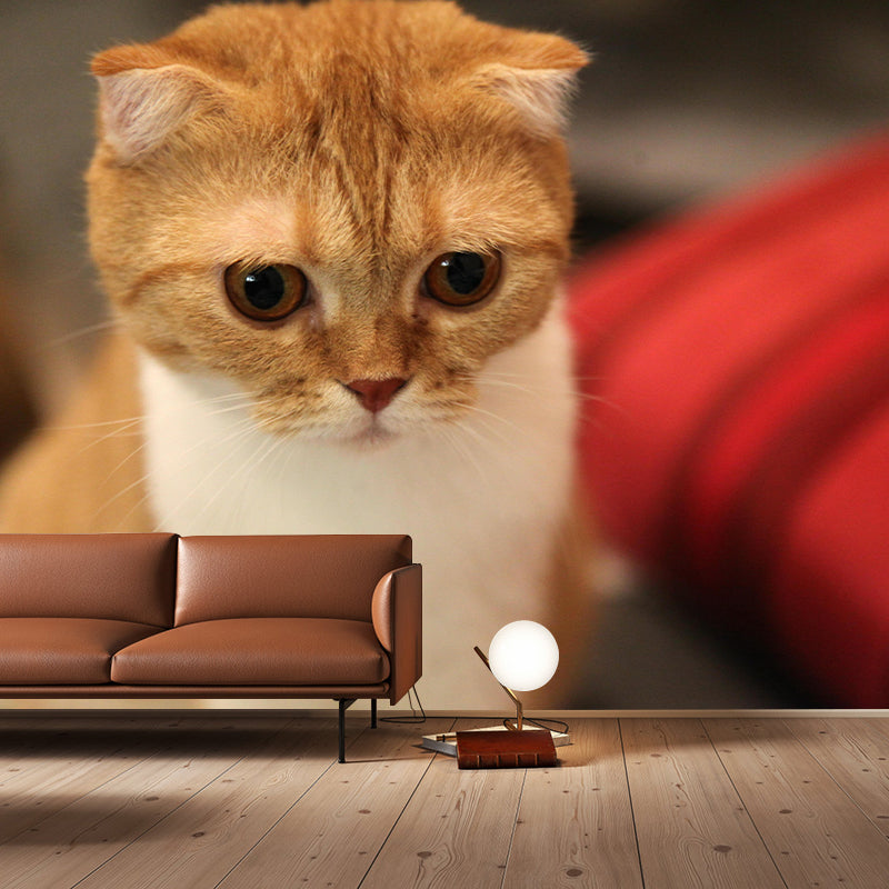 Contemporary Folds Cat Mural Environment Friendly Wall Art for Living Room