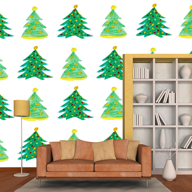 Beautiful Christmas Tree Mural Contemporary Illustration for Bedroom Decoration