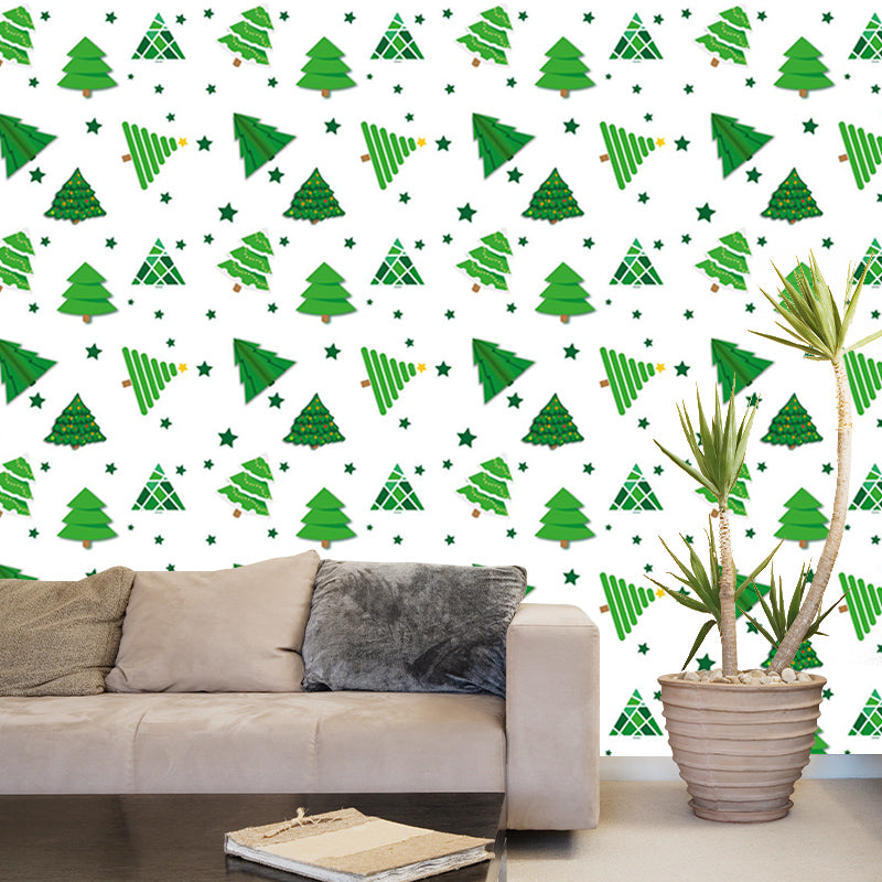 Beautiful Christmas Tree Mural Contemporary Illustration for Bedroom Decoration