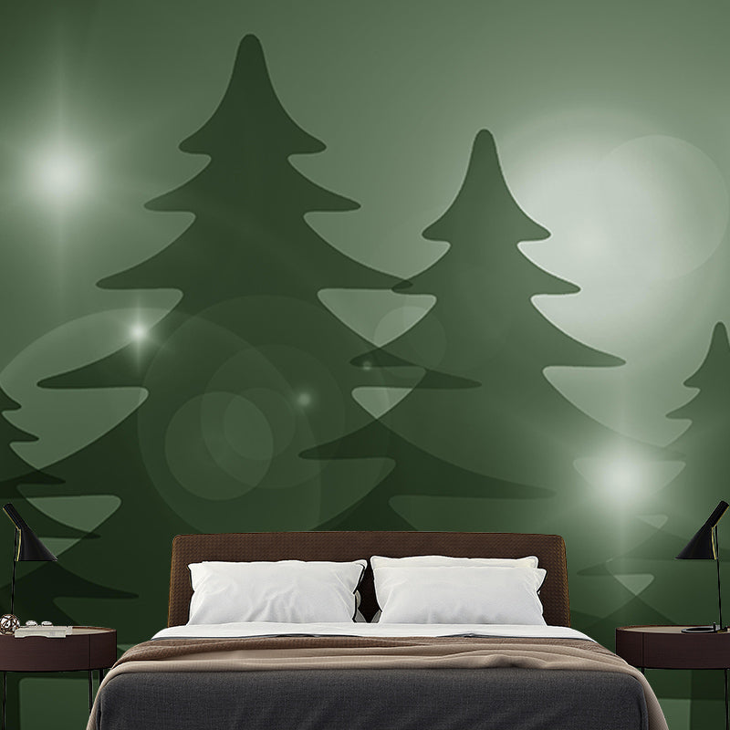 Customized Christmas Tree Wall Mural Horizontal Illustration for Sleeping Room