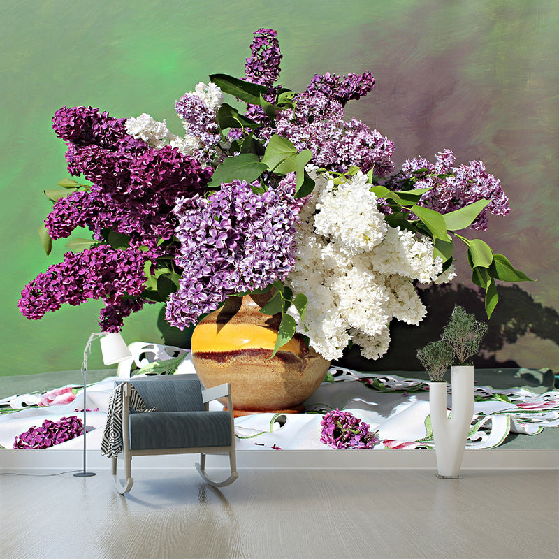 Customized Lilac Bouquet Wall Mural Horizontal Photography for Sleeping Room