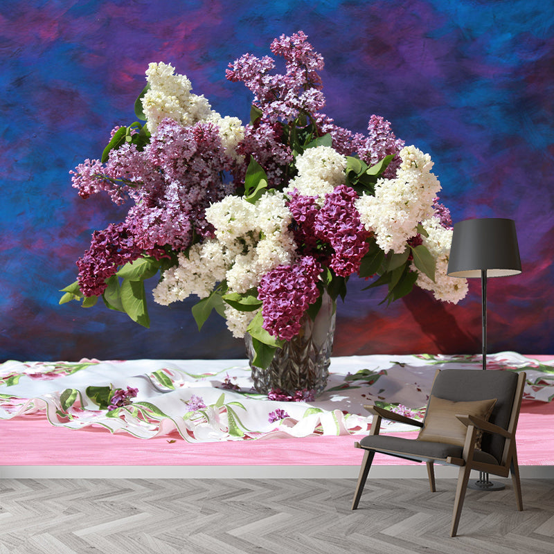Customized Lilac Bouquet Wall Mural Horizontal Photography for Sleeping Room