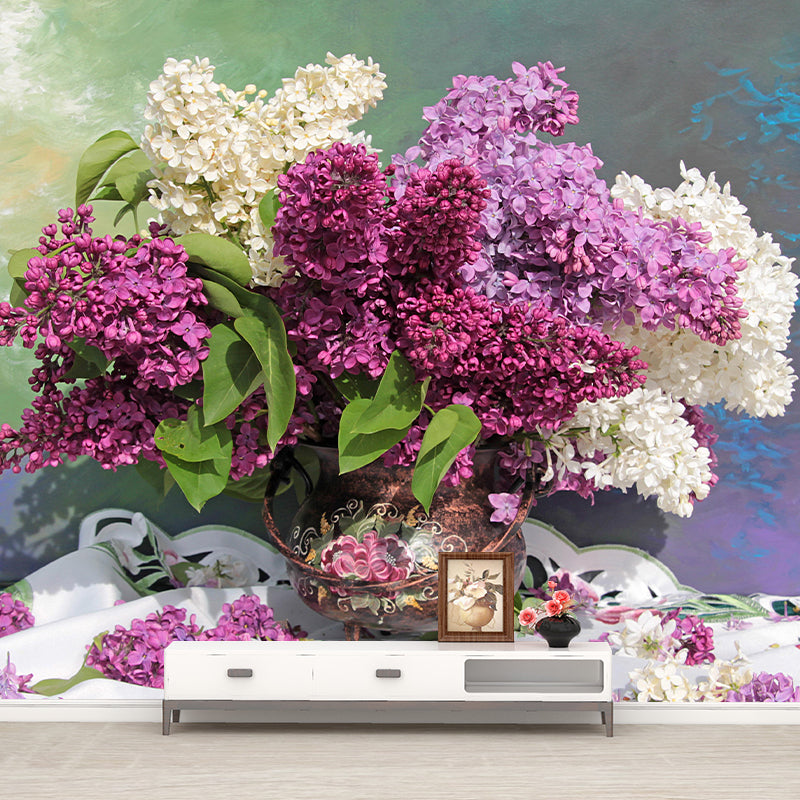 Customized Lilac Bouquet Wall Mural Horizontal Photography for Sleeping Room