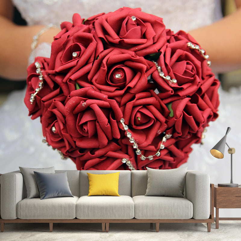 Customized Wedding Bouquet Wall Mural Horizontal Photography for Sleeping Room