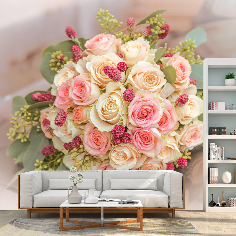 Customized Wedding Bouquet Wall Mural Horizontal Photography for Sleeping Room