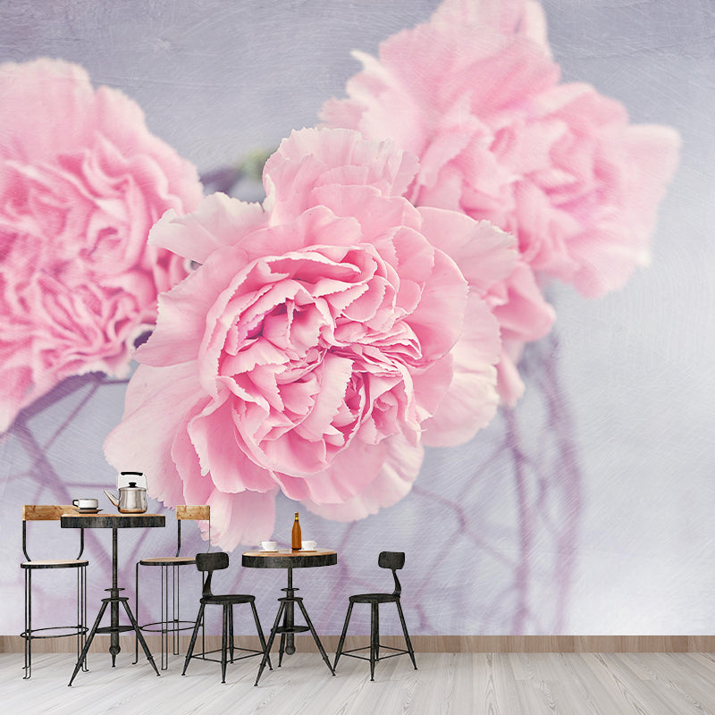 Customized Carnation Flower Wall Mural Horizontal Photography for Sleeping Room