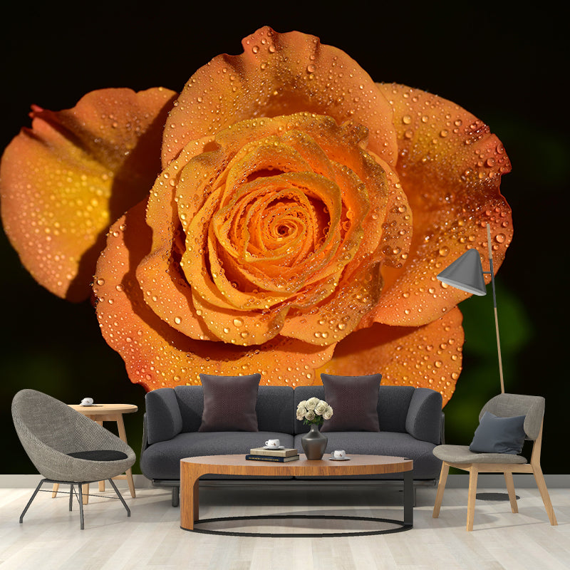 Customized Water Drop Flower Mural Horizontal Photography for Sleeping Room