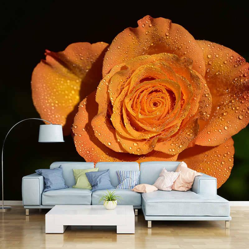 Customized Water Drop Flower Mural Horizontal Photography for Sleeping Room