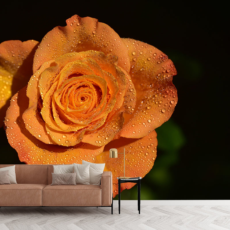 Customized Water Drop Flower Mural Horizontal Photography for Sleeping Room