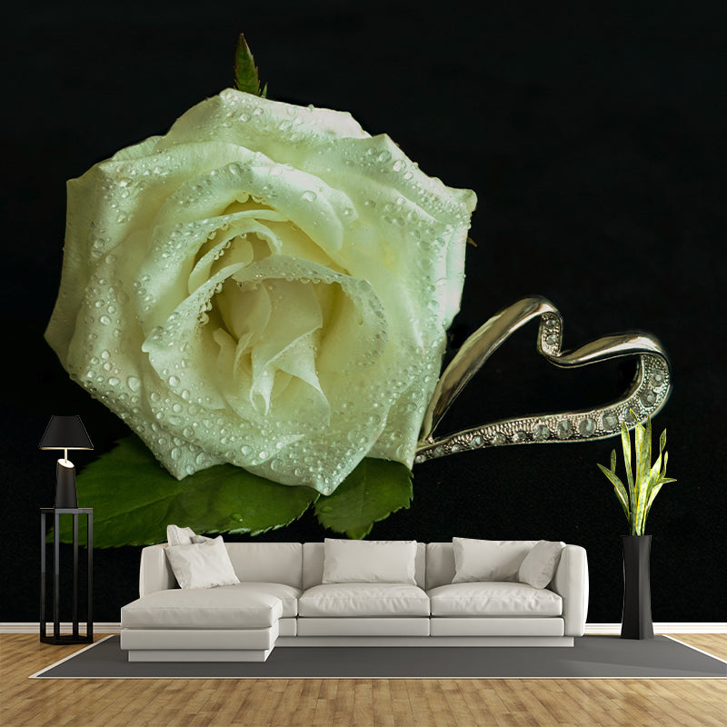 Customized Rose Flower Wall Mural Horizontal Photography for Sleeping Room Decoration