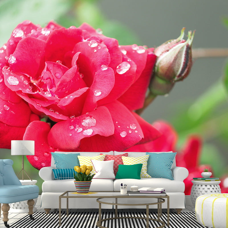 Customized Rose Flower Wall Mural Horizontal Photography for Sleeping Room Decoration