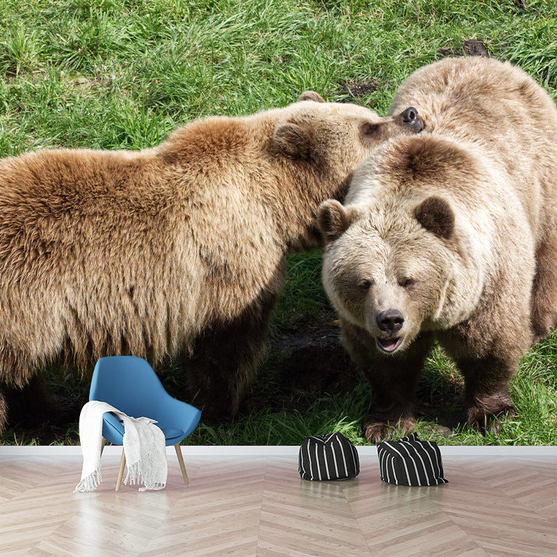 Brown Bear Wall Covering for Living Room Decor, Water Resistant, Customized Size Available