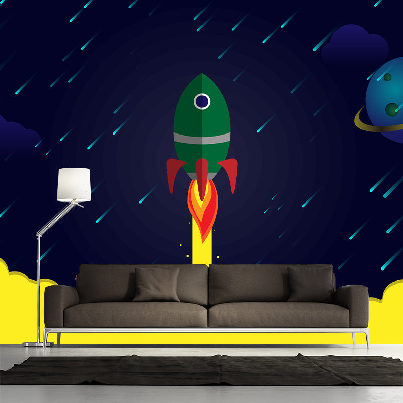 Rocket Outer Space Removable Wall Mural for Children's Bedroom, Moisture Resistant
