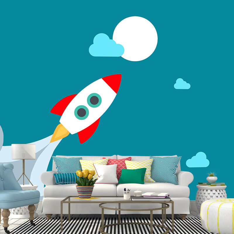 Rocket Outer Space Removable Wall Mural for Children's Bedroom, Moisture Resistant