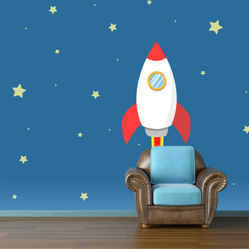 Rocket Outer Space Removable Wall Mural for Children's Bedroom, Moisture Resistant