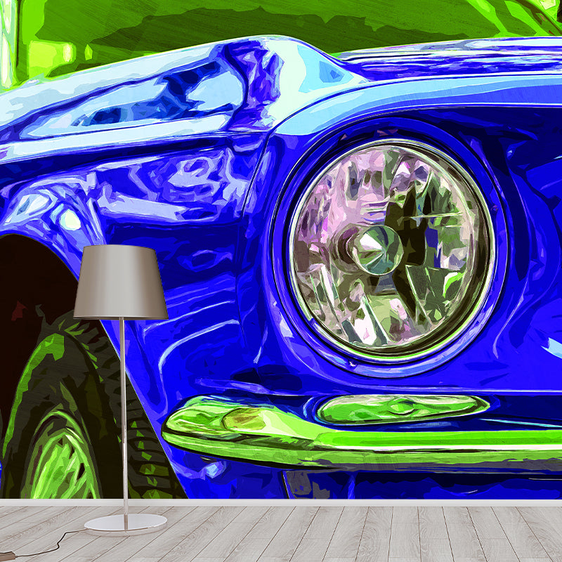 Car Illustration Mural Wallpaper for Boy Bedroom, Stain Resistant, Made to Measure