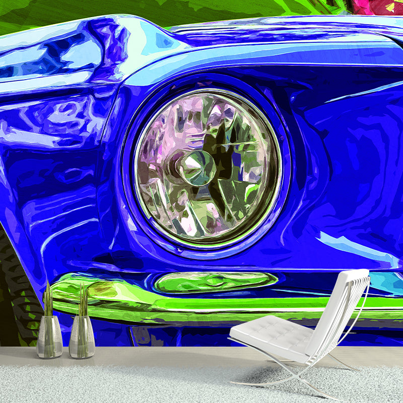 Car Illustration Mural Wallpaper for Boy Bedroom, Stain Resistant, Made to Measure