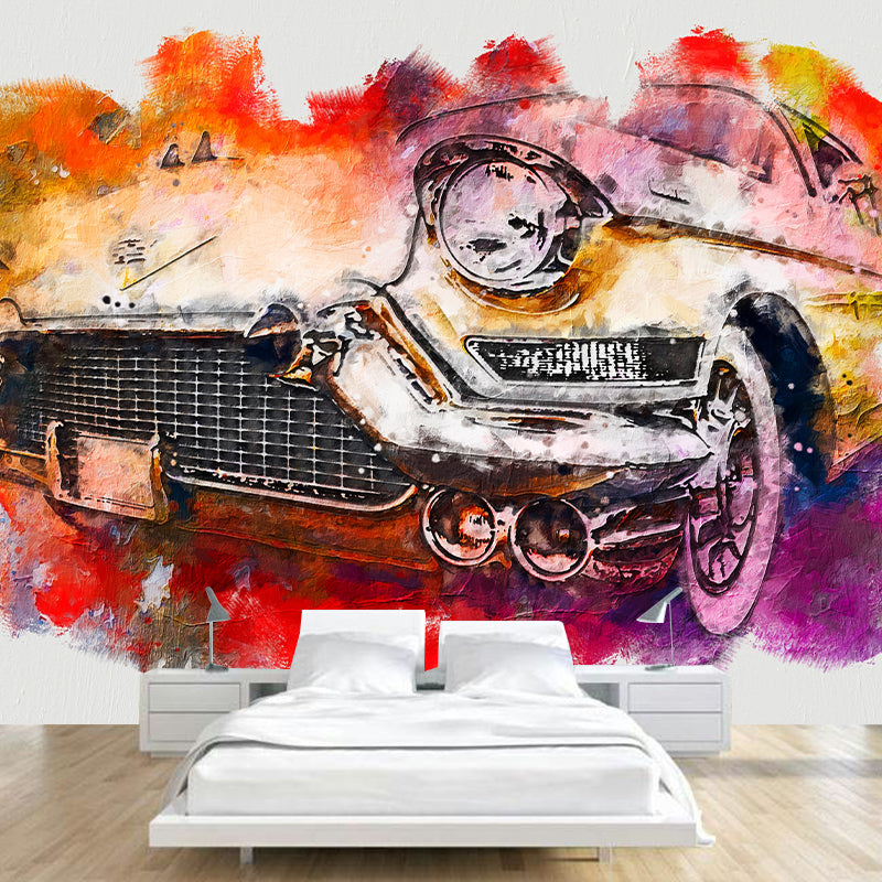 Car Illustration Mural Wallpaper for Boy Bedroom, Stain Resistant, Made to Measure