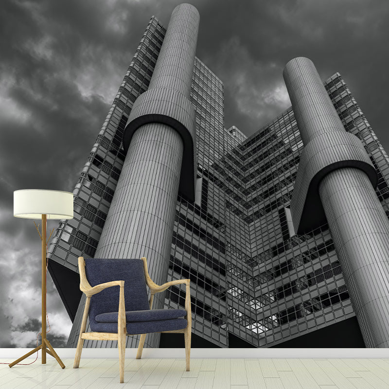 Contemporary Style City Building Mural for Meeting Room, Mildew Resistant