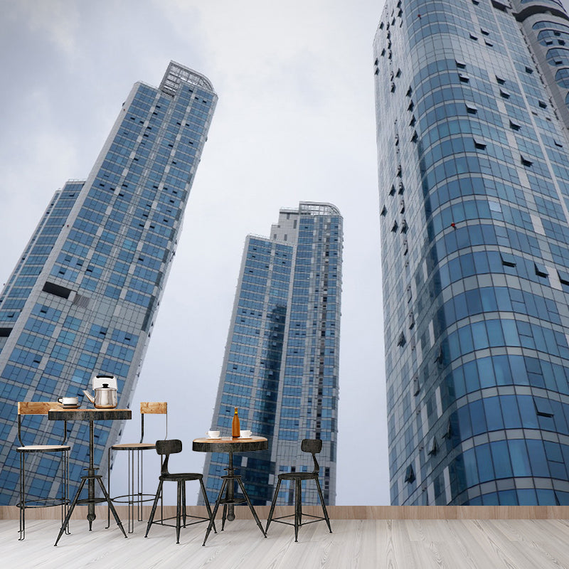 Contemporary Style City Building Mural for Meeting Room, Mildew Resistant