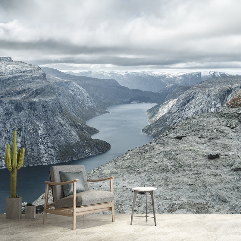 Mountain Scenery Removable Wall Mural for Sitting Room, Mildew Resistant