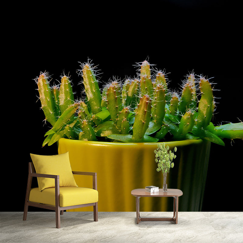 Prickly Cactus Minimalism Style Mural Wallpaper for Reading Room, Customized Size Available