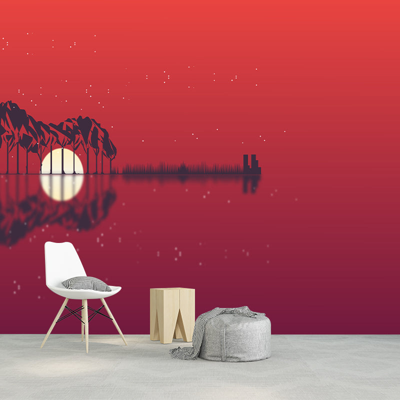 Guitar Musical Instrument Illustration Wall Covering for Sleeping Room, Waterproofing