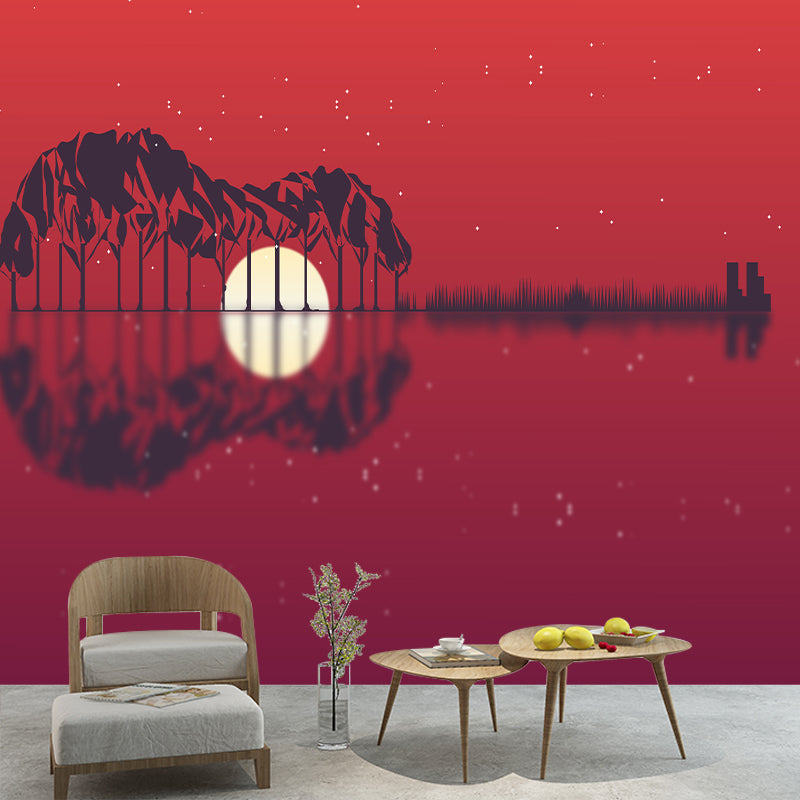 Guitar Musical Instrument Illustration Wall Covering for Sleeping Room, Waterproofing