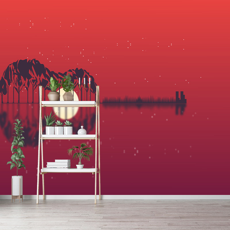Guitar Musical Instrument Illustration Wall Covering for Sleeping Room, Waterproofing